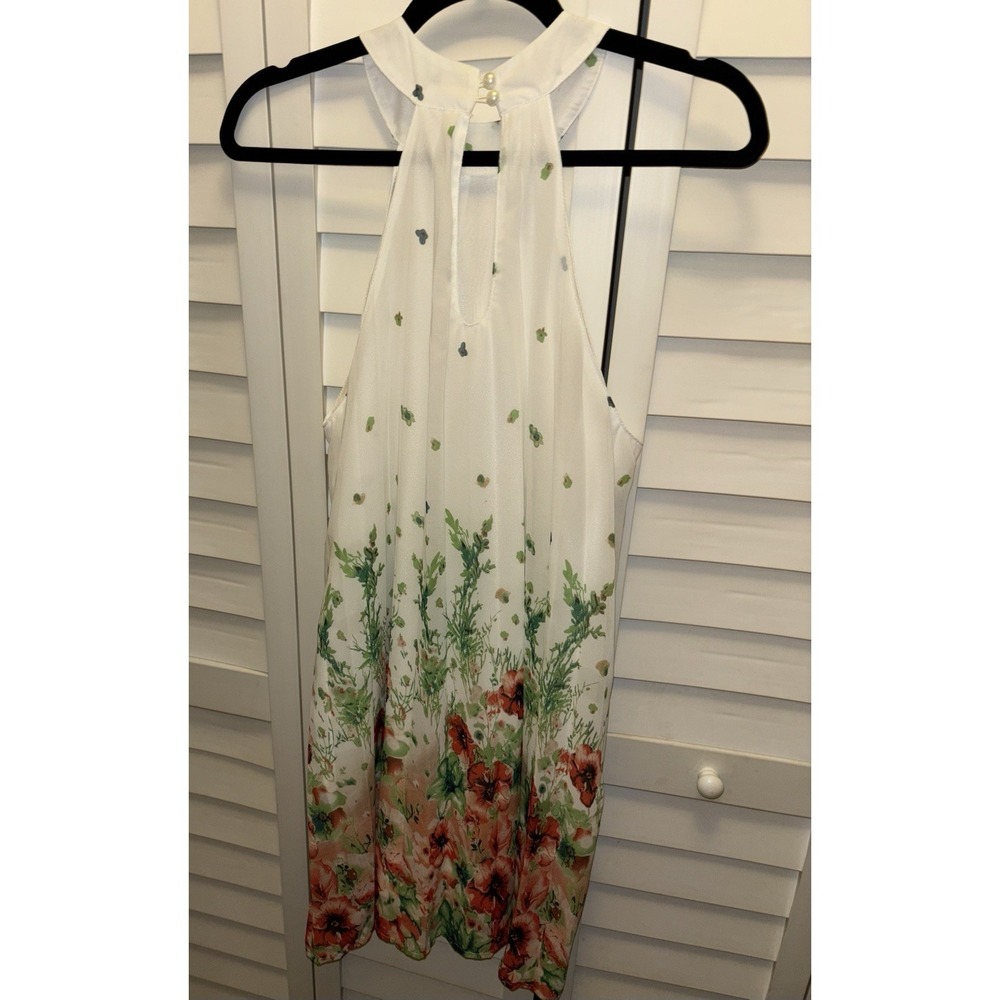 Floral Chiffon Dress Small White Tunic Sheer Fairv Halter Coquette Y2K Cottage - Picture 8 of 13
